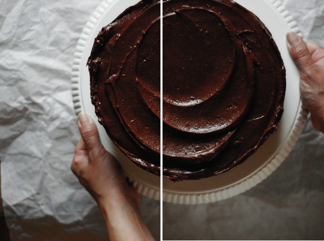 choc cake hands.001 Chocolate Strawberry Layer Cake
