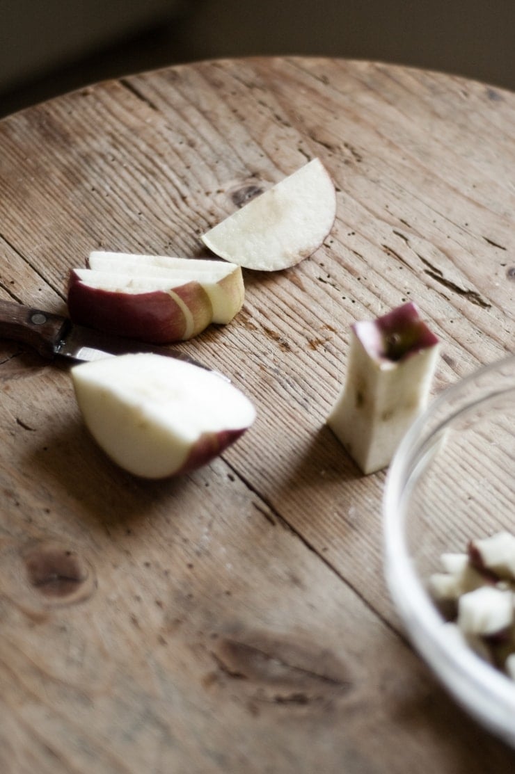 Sliced and cored apples