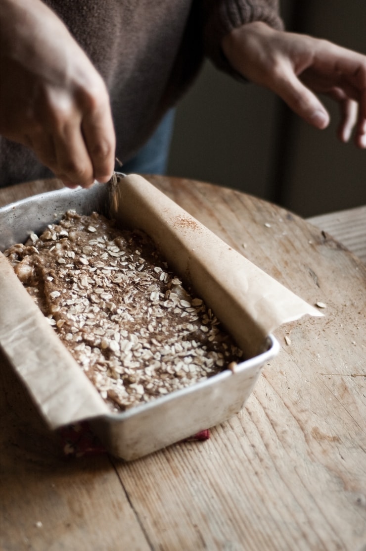 Oats on top of Apple Loaf Cake