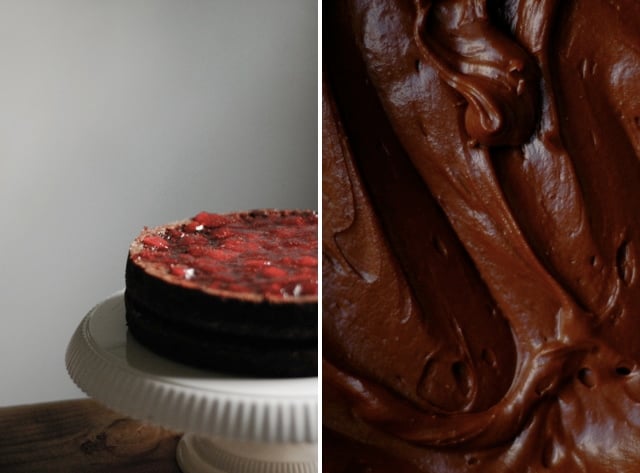 A moist and delicious strawberry and chocolate cake recipe with a decadent chocolate frosting. This chocolate layer cake is perfect for all celebrations!| sophisticatedgourmet.com