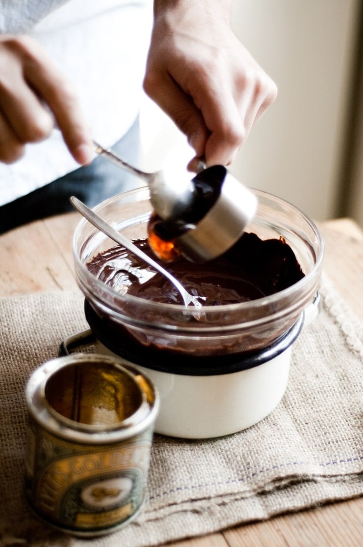 Adding Golden Syrup to Melted Chocolate | sophisticatedgourmet.com