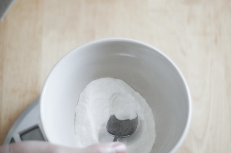 Measuring baking soda in a scale