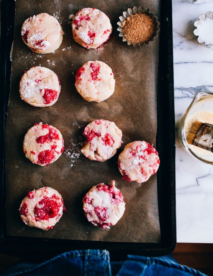 Round unbaked raspberry fruit scones | sophisticatedgourmet.com