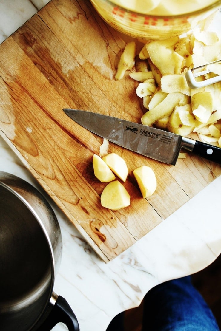 Cut and peeled potatoes