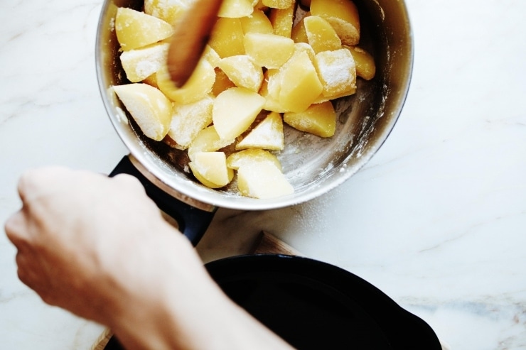 Potatoes coated in flour