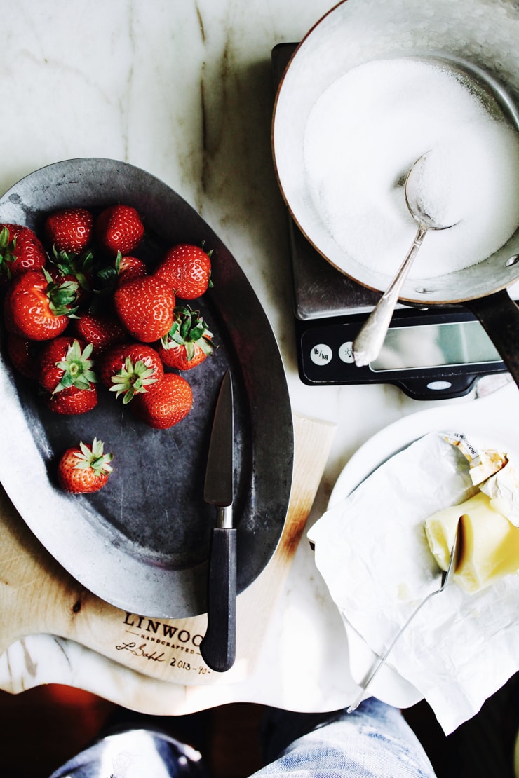 Ingredients for homemade strawberry jam 