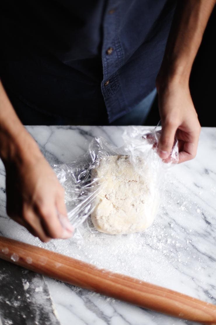 Quick puff pastry (rough puff pastry) dough in plastic wrap