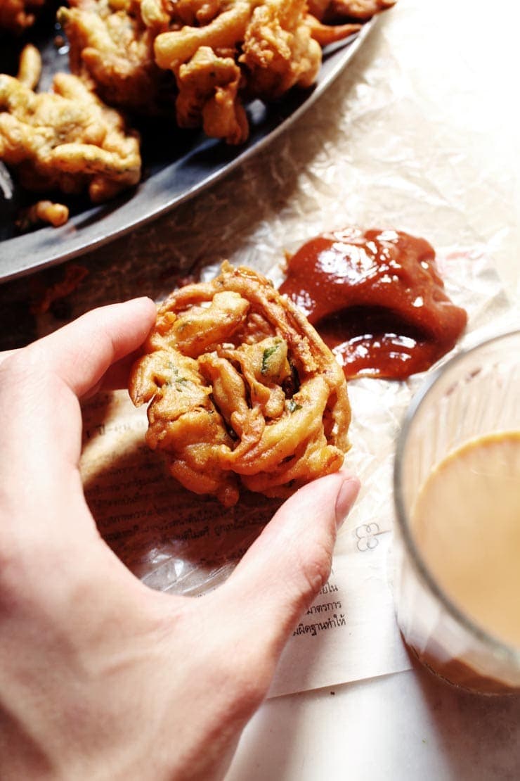 vegetable pakora in hand from sophisticatedgourmet.com