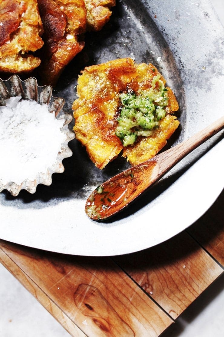 Authentic Dominican Tostones and Cilantro-Garlic Ajillo